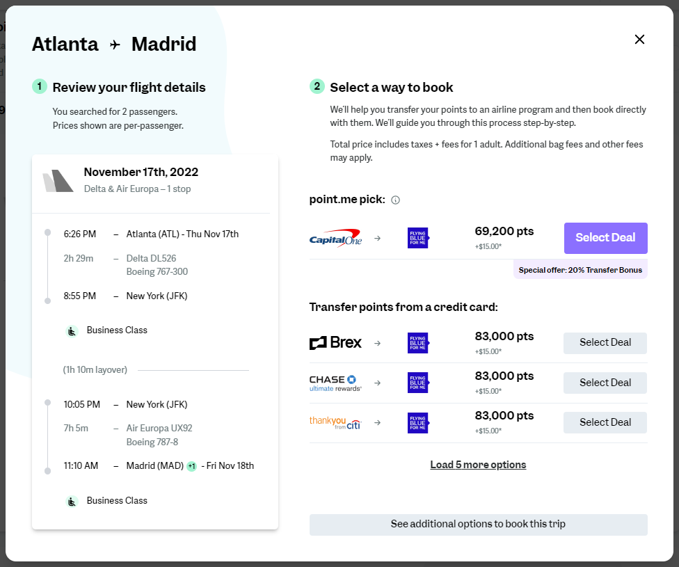 PointMe BNA to MAD booking options from Atlanta - Step 6