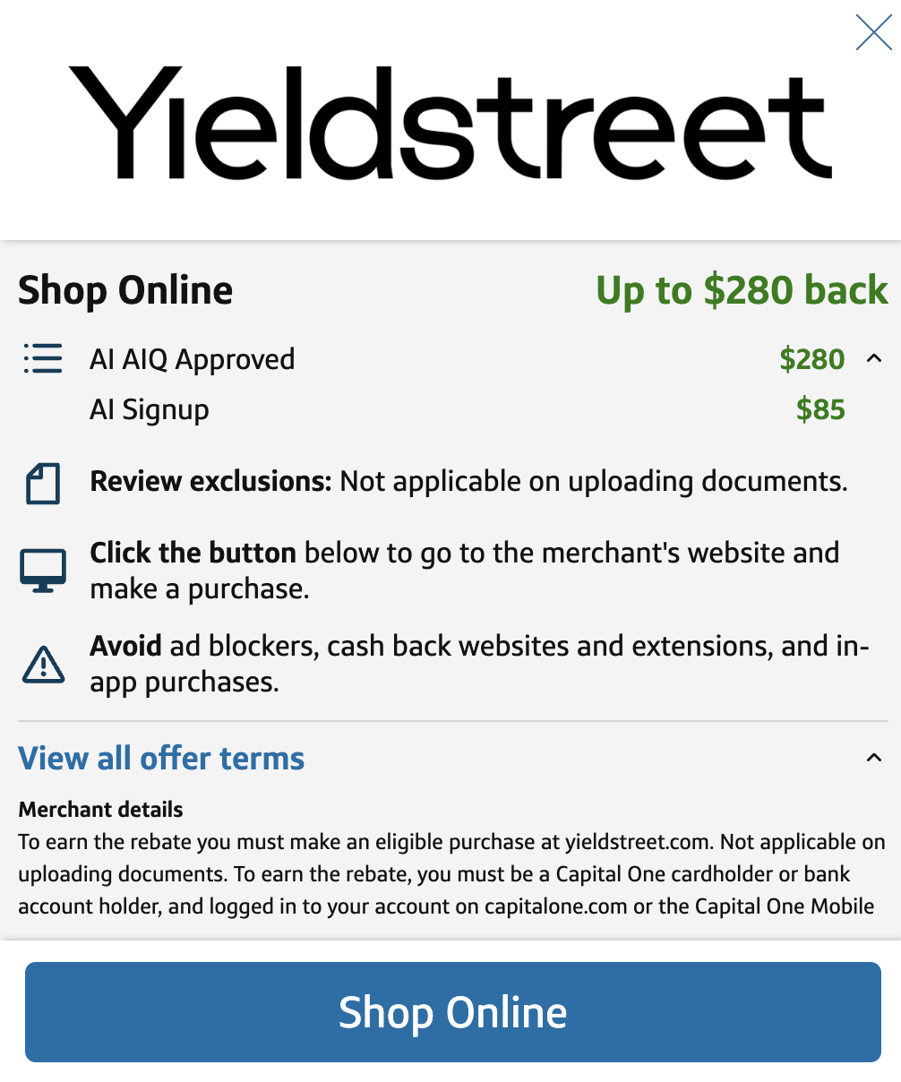 (Update) Get $50-$560 With Yieldstreet Investor Account Signup